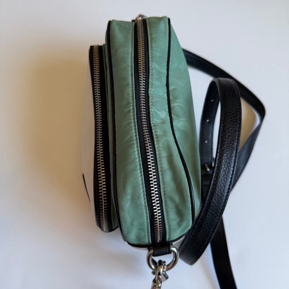 Coach Court Colorblock Crossbody Bag Green White Leather Nylon Signature - Picture 8 of 14